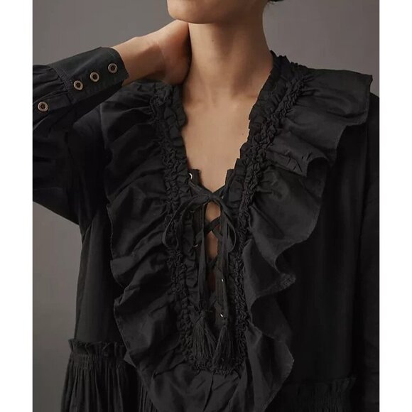 Anthropologie Pilcro Ruffled Tiered Midi Dress Long Sleeve S - Picture 3 of 3